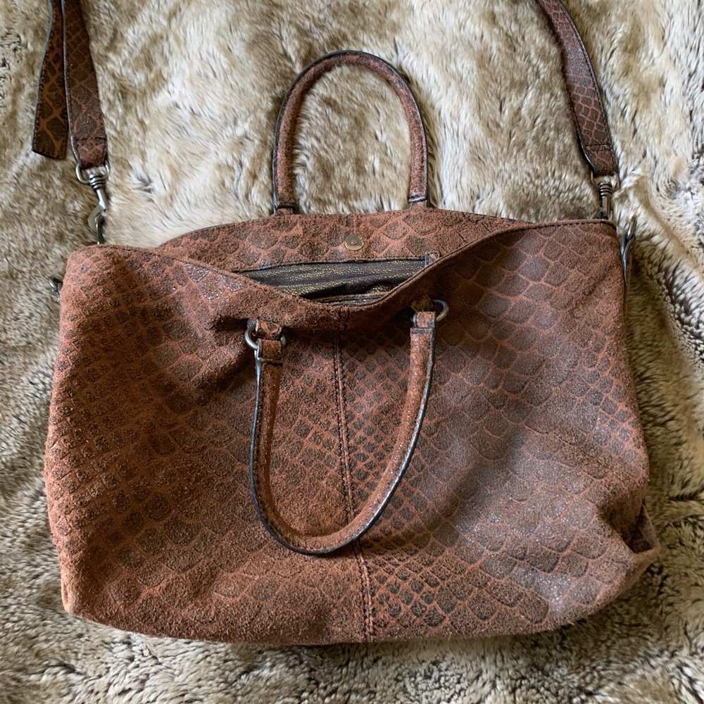 Liebeskind brown snake embossed convertible tote